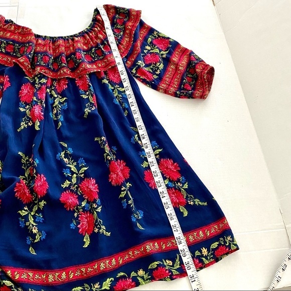 Bohemian Floral Rayon Blouse Top Medium Cottagecore Flowy Relaxed Fit Casual - Picture 9 of 10